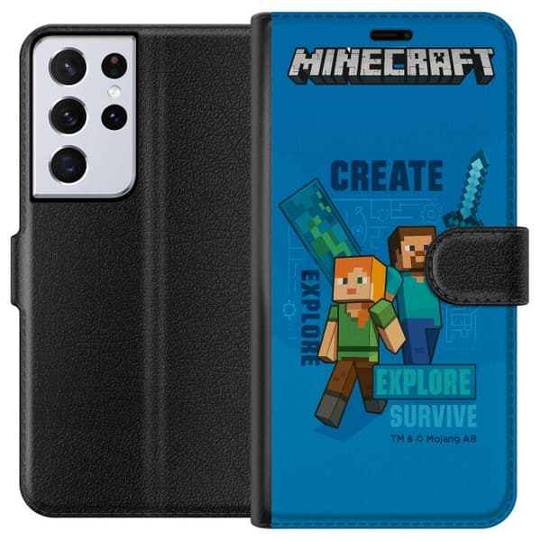 Samsung Galaxy S21 Ultra 5G Lompakkokotelo Minecraft Luolastot