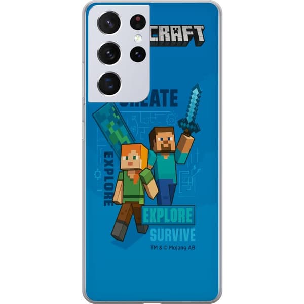 Samsung Galaxy S21 Ultra 5G Gennemsigtig cover Minecraft Huler