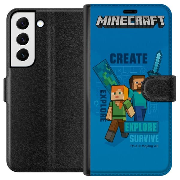 Samsung Galaxy S22+ 5G Lommeboketui Minecraft Grotter