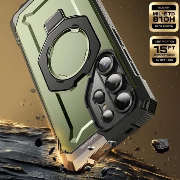 Coque för Samsung S25 Ultra Stöttålig Med MagSafe Ring Video Stöd Supcase Mörkgrön