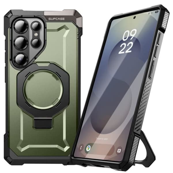 Coque för Samsung S25 Ultra Stöttålig Med MagSafe Ring Video Stöd Supcase Mörkgrön