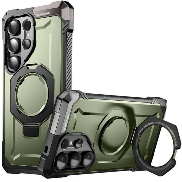 Coque för Samsung S25 Ultra Stöttålig Med MagSafe Ring Video Stöd Supcase Mörkgrön
