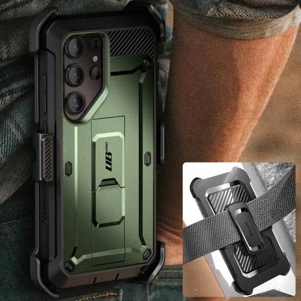 Heltäckande fodral för Samsung S25 Ultra Stöttåligt Ställbart Stöd Supcase Mörkgrön