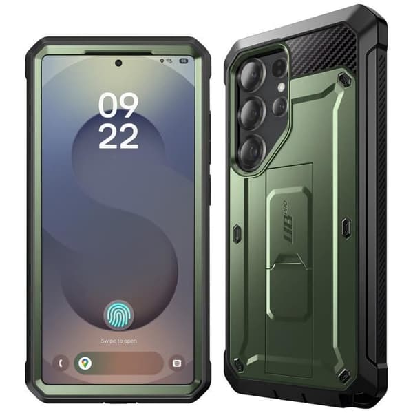 Heltäckande fodral för Samsung S25 Ultra Stöttåligt Ställbart Stöd Supcase Mörkgrön