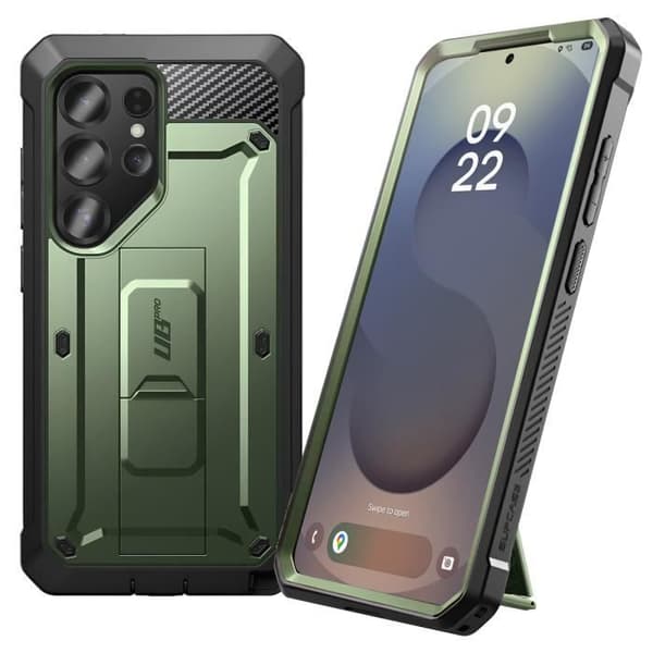 Heltäckande fodral för Samsung S25 Ultra Stöttåligt Ställbart Stöd Supcase Mörkgrön