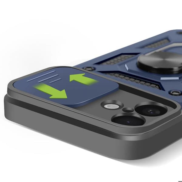Coque för iPhone 16 Plus Ring Stöd Kamera Skydd Glidande Mayaxess Blå Natt