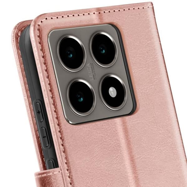 Étui för Xiaomi 14T Plånbok med Handrem Mayaxess Rosé Champagne