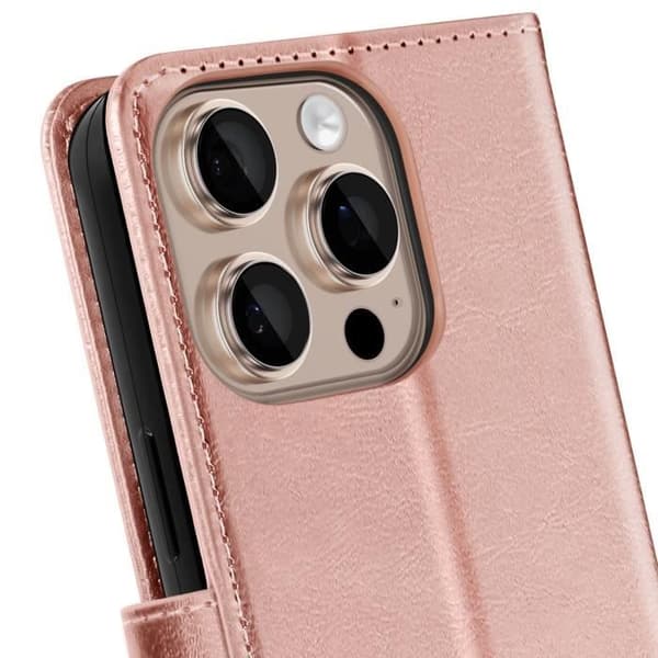 Fodral för iPhone 16 Pro Plånbok med Handledsrem Mayaxess Roséguld