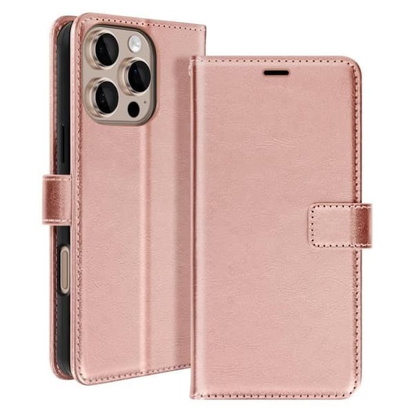 Fodral för iPhone 16 Pro Plånbok med Handledsrem Mayaxess Roséguld