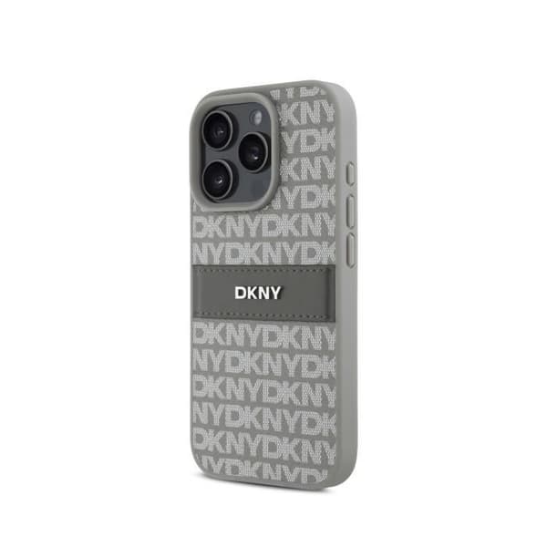 Coque för iPhone 16 Pro Utgåva Repeat Pattern Tonal Stripe med Metalliskt Logo DKNY Beige