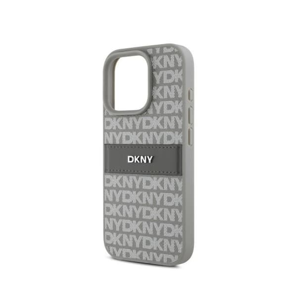 Coque för iPhone 16 Pro Utgåva Repeat Pattern Tonal Stripe med Metalliskt Logo DKNY Beige