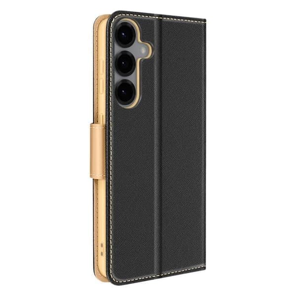Étui för Samsung Galaxy S25 Plånbok Läder Saffiano Fancy Svart / Guld