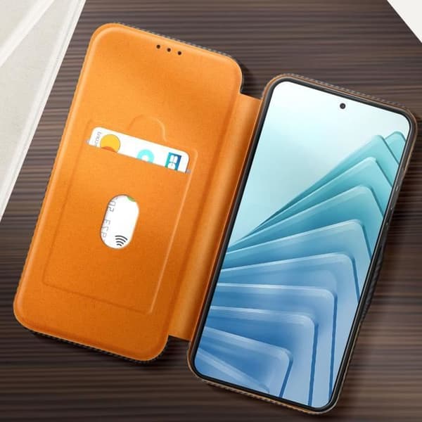 Karbonfodral för Redmi Note 14 5G med RFID-skydd och kortfack, Mörkgrå