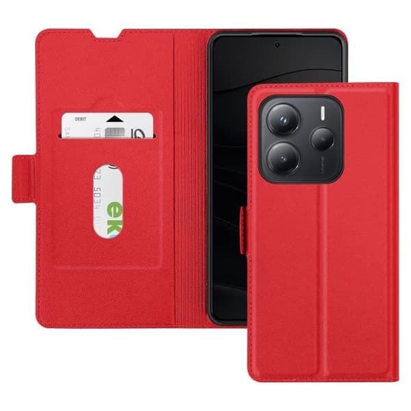 Etui för Redmi Note 14 5G Med Kortficka Stöd Med Magnetflik Röd