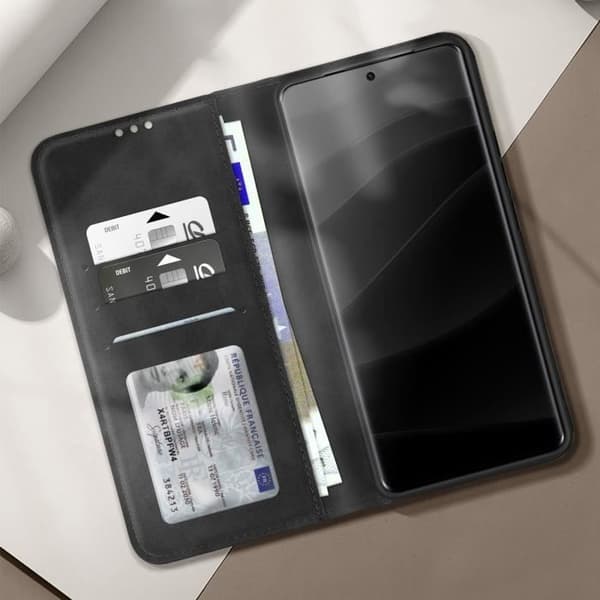 Hus för Redmi Note 14 Pro och 14 Pro Plus Plånbok och Ställning Svart