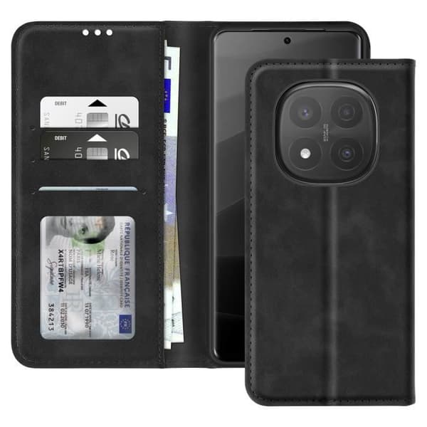 Hus för Redmi Note 14 Pro och 14 Pro Plus Plånbok och Ställning Svart