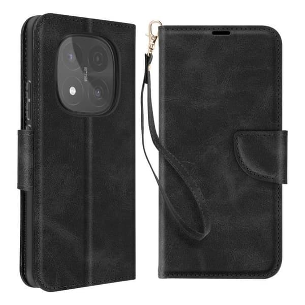 Hus för Redmi Note 14 Pro och 14 Pro Plus Plånbok med Rem Svart