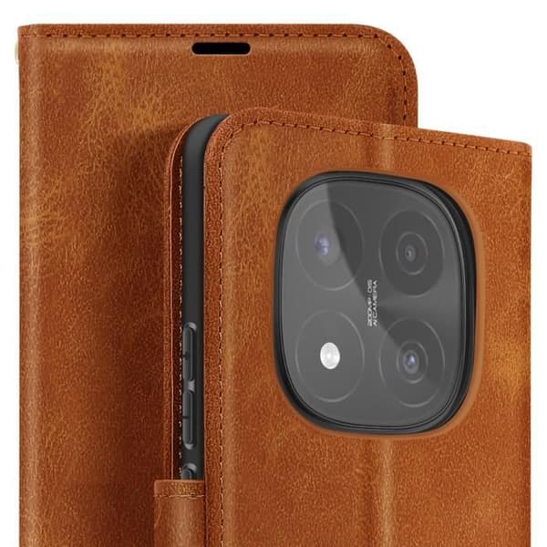 Hus för Redmi Note 14 Pro och 14 Pro Plus Plånbok Handledsrem Ljusbrun