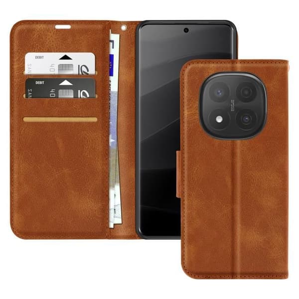 Hus för Redmi Note 14 Pro och 14 Pro Plus Plånbok Handledsrem Ljusbrun