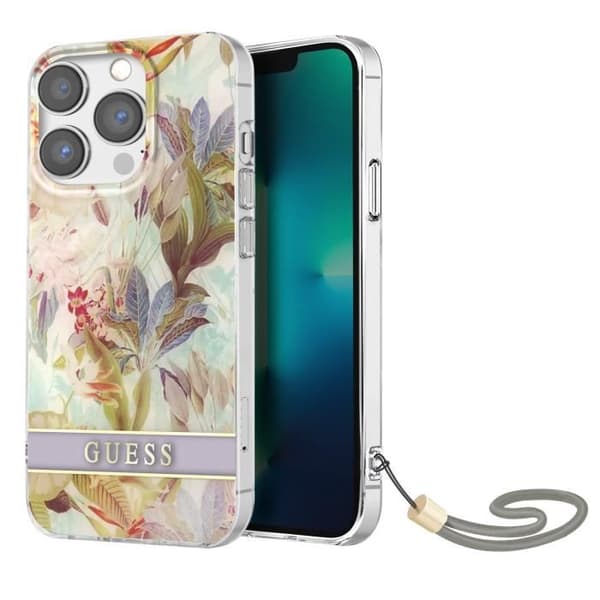 Coque för iPhone 13 Pro med Dragonne Design Floral Pastell Guess Multicolor