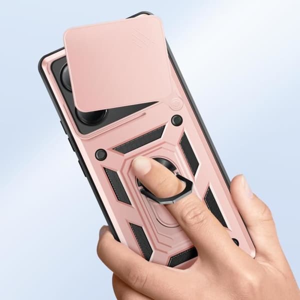 Coque för Xiaomi Redmi Note 14 5G med magnetring, kameraskydd, roséguld
