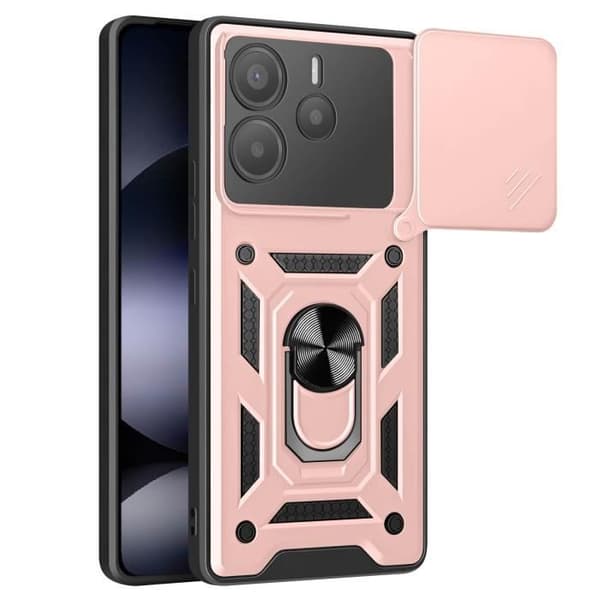 Coque för Xiaomi Redmi Note 14 5G med magnetring, kameraskydd, roséguld