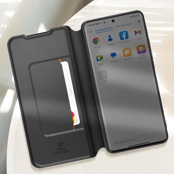 Etui för Redmi Note 14 Pro och Note 14 Pro Plus med kortficka och handledsrem, tillverkat för Xiaomi, svart