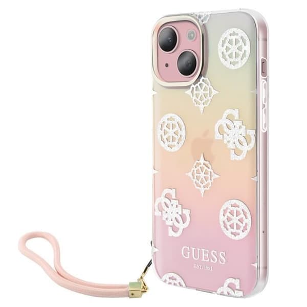 Coque för iPhone 15 Plus Med Höjda Kanter och Inbyggd Rem Guess Flerfärgad