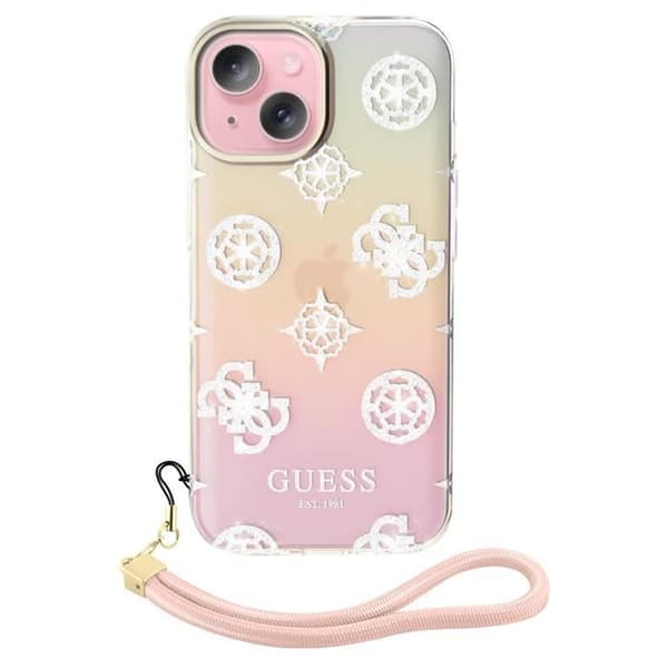 Coque för iPhone 15 Plus Med Höjda Kanter och Inbyggd Rem Guess Flerfärgad
