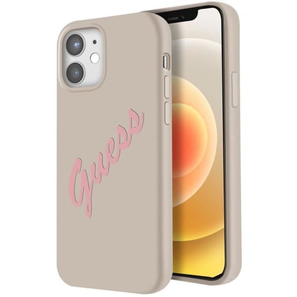 Coque för iPhone 12 och 12 Pro Silikon Vintage Soft Touch Guess Beige