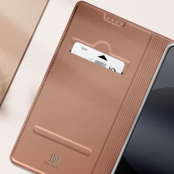 Étui för Redmi Note 14 5G Satin Effekt Kortfack Videostöd Dux Ducis Rosé Champagne