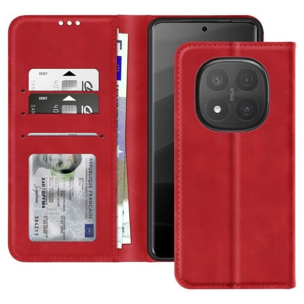 Fodral för Redmi Note 14 Pro och 14 Pro Plus Plånbok och Ställ Röd