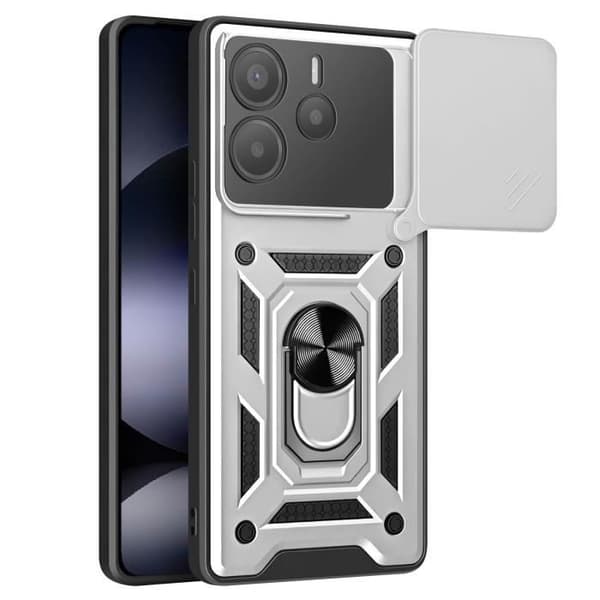 Coque för Xiaomi Redmi Note 14 5G Med magnetisk ring Kameraskydd Silver