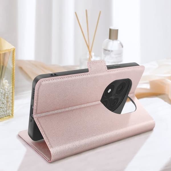 Etui för Redmi Note 14 Pro och 14 Pro Plus med kortfack och videostöd i rosé champagne