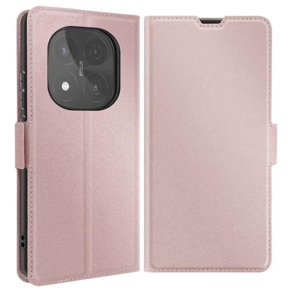 Etui för Redmi Note 14 Pro och 14 Pro Plus med kortfack och videostöd i rosé champagne