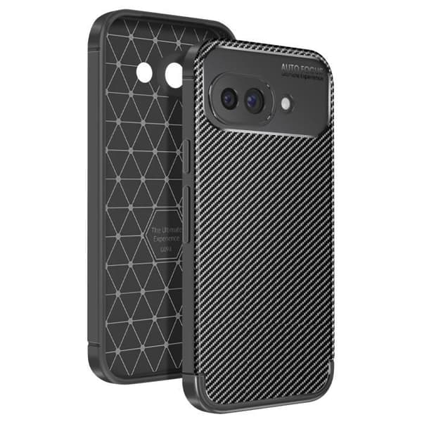 Coque i kolför karbon för Google Pixel 9a Silikon Stötdämpande Antiglidande Svart