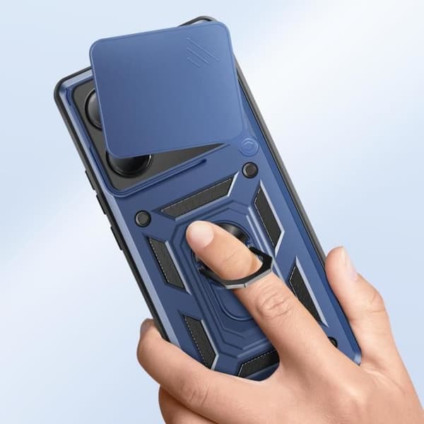 Coque för Xiaomi Redmi Note 14 5G med magnetring och kameraschutz i blå natt.
