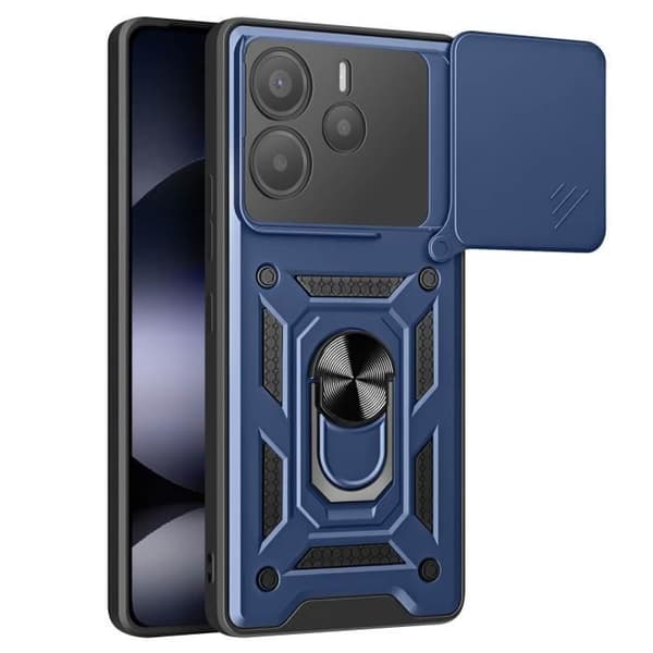 Coque för Xiaomi Redmi Note 14 5G med magnetring och kameraschutz i blå natt.