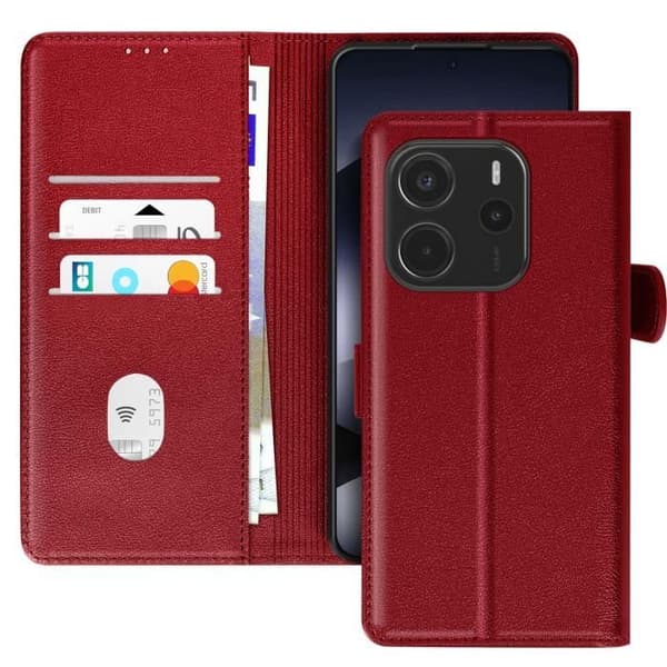 Etui för Redmi Note 14 4G Fodral Plånbok Med Magnetlås Röd