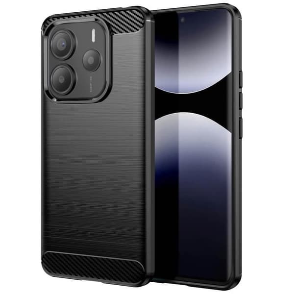 Coque för Xiaomi Redmi Note 14 5G Silikon Design Kolfiber Borstad Svart