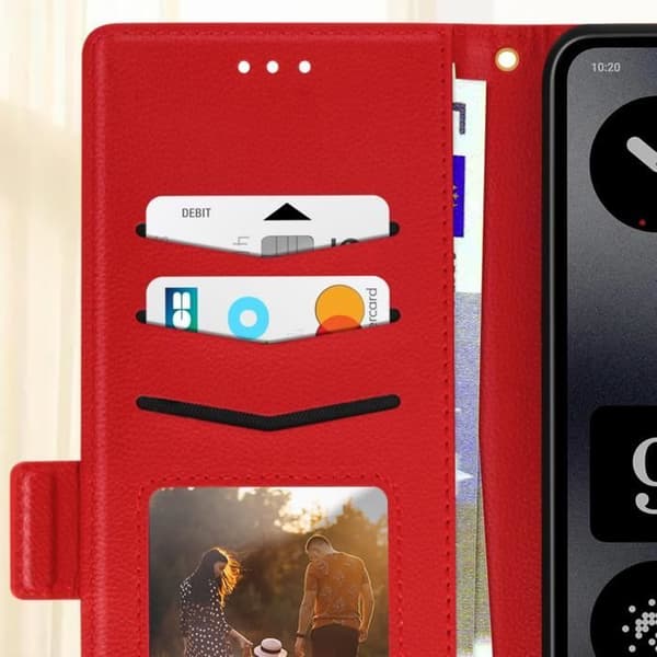 Etui för Nothing CMF Phone 1 med handledsrem, lock, stödfunktion, plånbok, röd