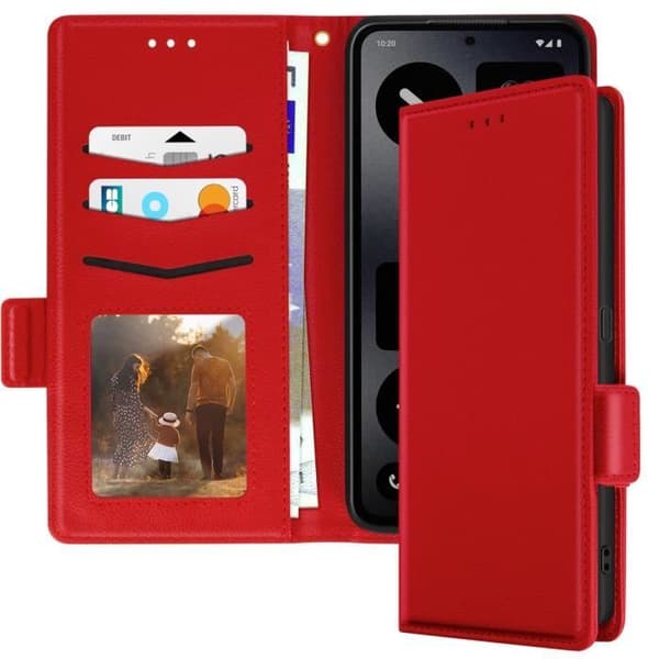 Etui för Nothing CMF Phone 1 med handledsrem, lock, stödfunktion, plånbok, röd