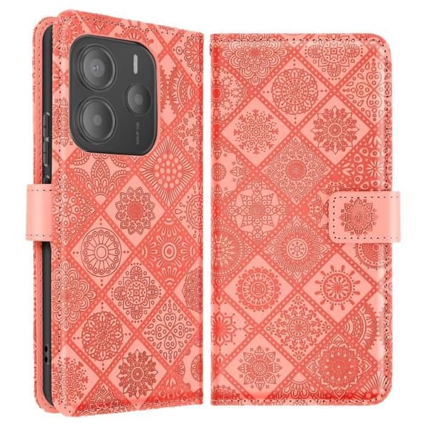 Ärende för Xiaomi Redmi Note 14 5G Mandala Blommor Plånbok Stöd Rosa