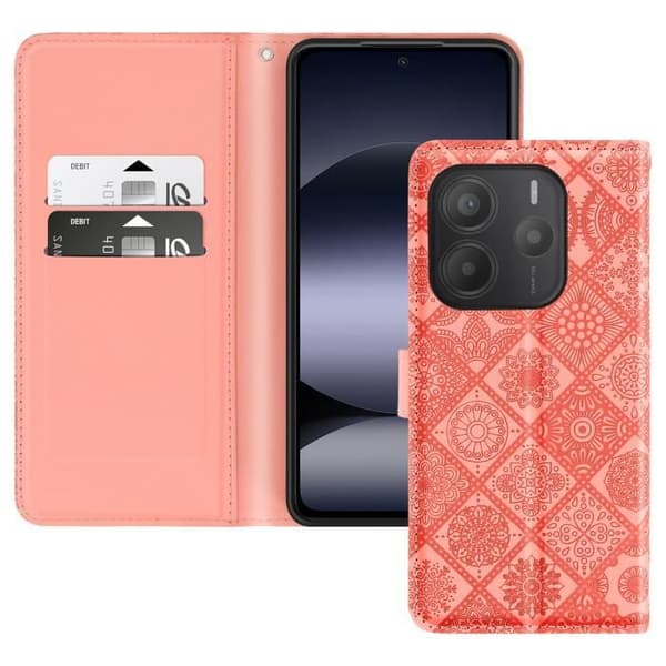 Ärende för Xiaomi Redmi Note 14 5G Mandala Blommor Plånbok Stöd Rosa
