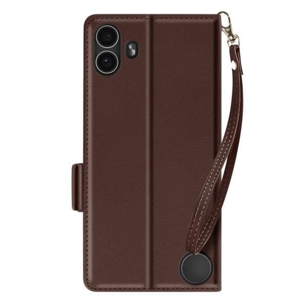 Fodral för Nothing CMF Phone 1 med handledsrem och plånbok i brunt skinn