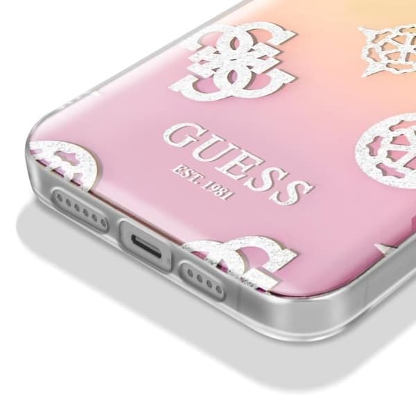 Fodral för iPhone 15 Pro Max med upphöjda kanter och inbyggd handledsrem Guess i flerfärgad design