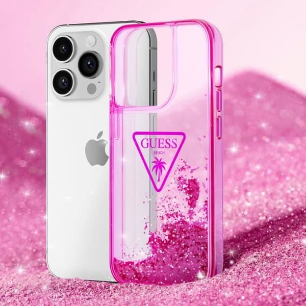 Coque Luxe för iPhone 14 Pro Max Flytande Glitter Anti-repa Guess Fuchsia
