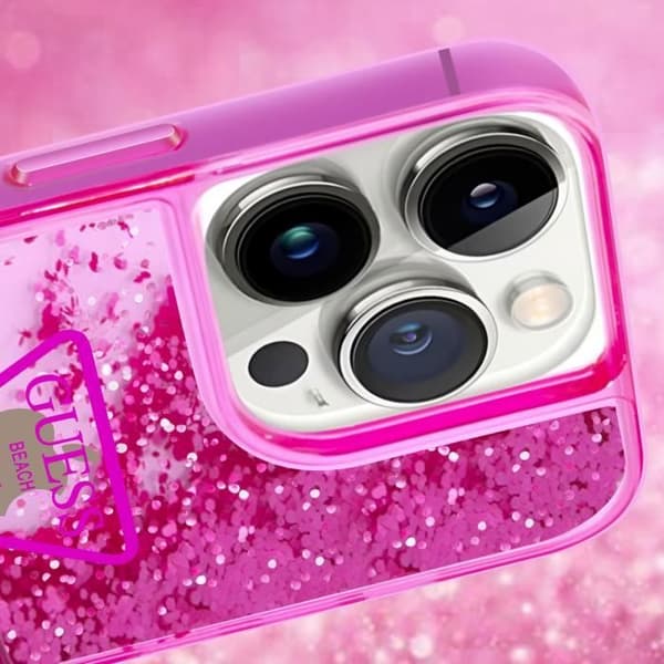 Coque Luxe för iPhone 14 Pro Max Flytande Glitter Anti-repa Guess Fuchsia