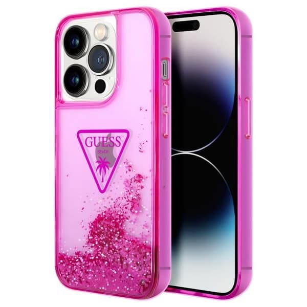 Coque Luxe för iPhone 14 Pro Max Flytande Glitter Anti-repa Guess Fuchsia