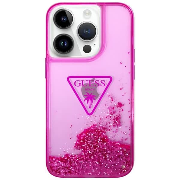 Coque Luxe för iPhone 14 Pro Max Flytande Glitter Anti-repa Guess Fuchsia